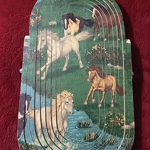 "Traditions Unique" Collapsible Oval Wooden Basket Horses Western Country Core